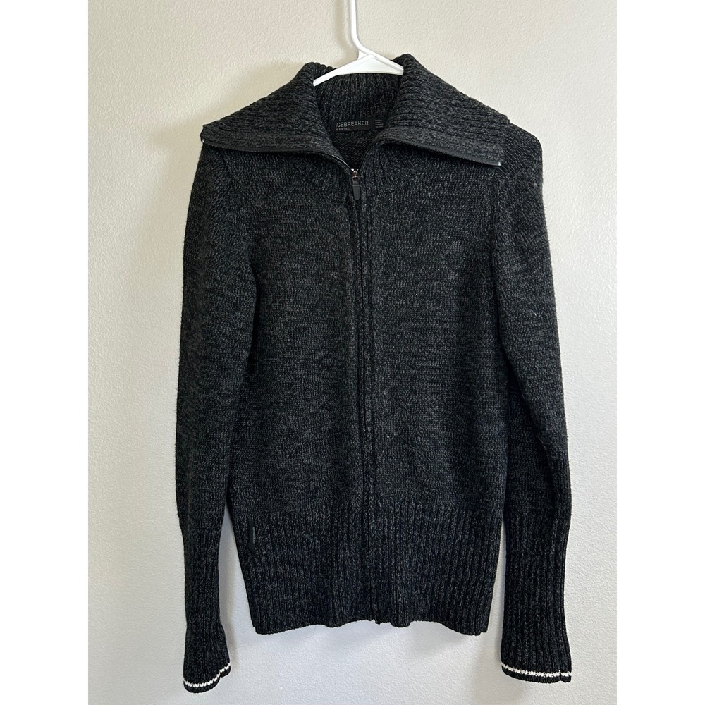 Icebreaker Merino Wool thick knit Full Zip Sweater jacket Womens Small collar